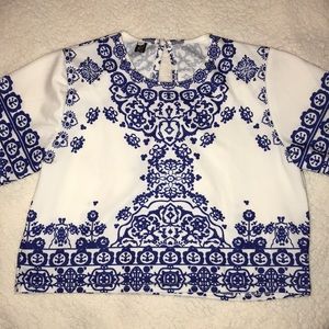 Blue Pattern Crop Top